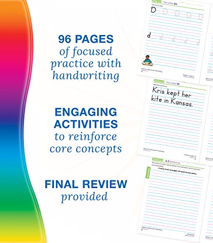 Spectrum Manuscript Handwriting Workbooks, Ages 5 to 8, Kindergarten to 2nd Grade Handwriting Practice With Lower-and Uppercase Letters, Sentence Practice, and Vocabulary - 96 Pages