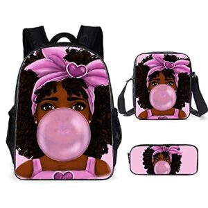 FDASLJ African Girl Backpack - 3 In 1 Book bag Daypack with Shoulder Bag Pencil Case