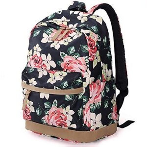xinveen floral laptop backpack rose school bag bookbags lightweight water resistant backpack for womens travel black