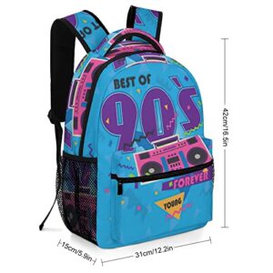 Kazynee Retro 90's Laptop Backpack, Rustic Geometric Realistic Tape 90's Party Theme Backpack with Padded Shoulder Straps One Size